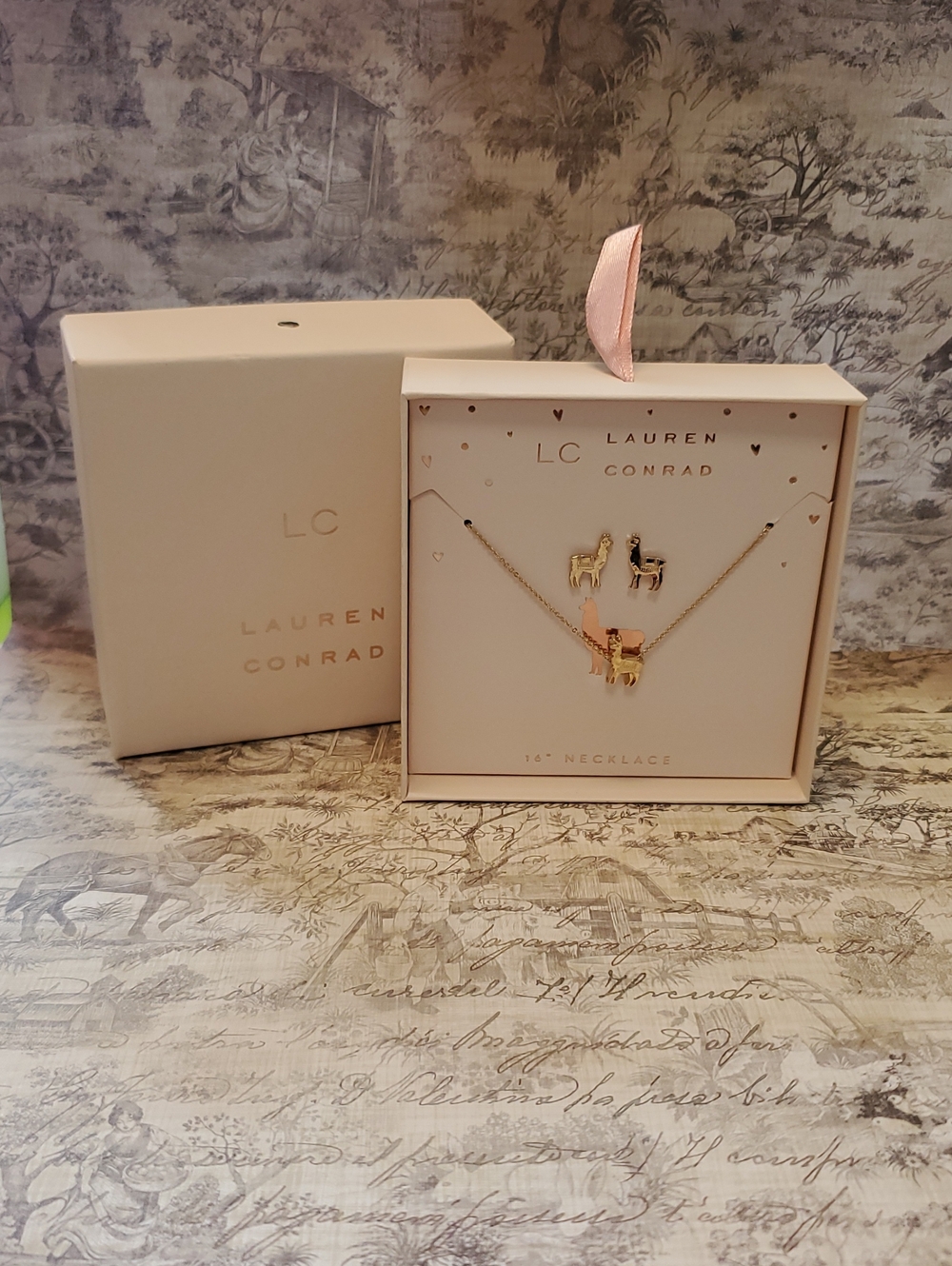 LC Lauren Conrad Gold-tone Llama Necklace and Earrings Set - Pink